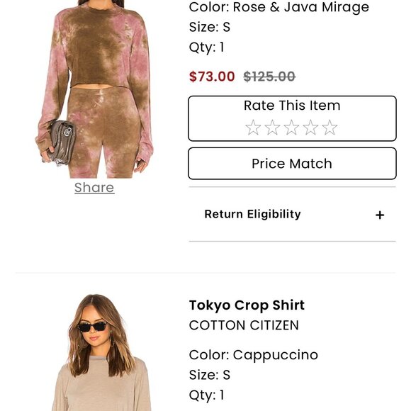 2 Cotton Citizen Crop Shirts Size Small - Picture 1 of 2
